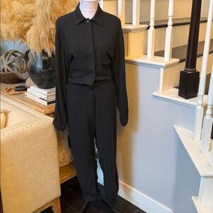 Nico Nico Black Relaxed Long Sleeve Button Front Utility Jumpsuit Size Medium